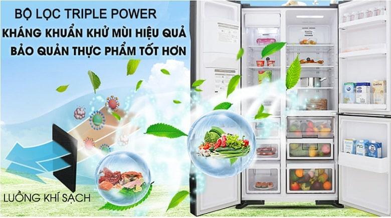 Tủ lạnh R-MX800GVGV0 GBK kháng khuẩn, khử mùi nhờ bộ lọc Triple Power