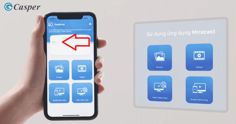 phản chiếu màn hình iphone lên tivi casper thành công nhờ Miracast