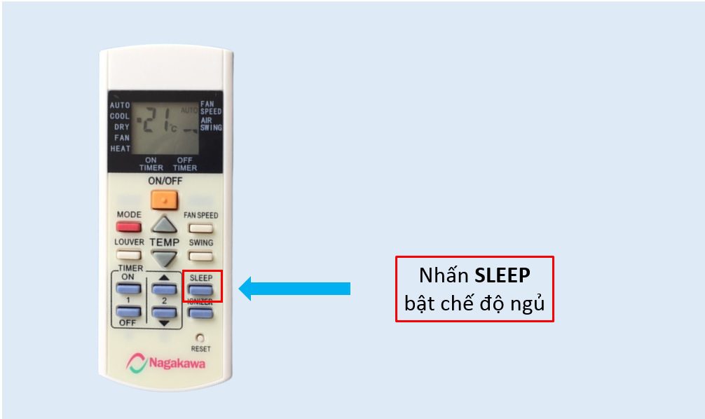 Nhấn SLEEP bật chế độ ngủ - hướng dẫn điều khiển điều hòa nagakawa