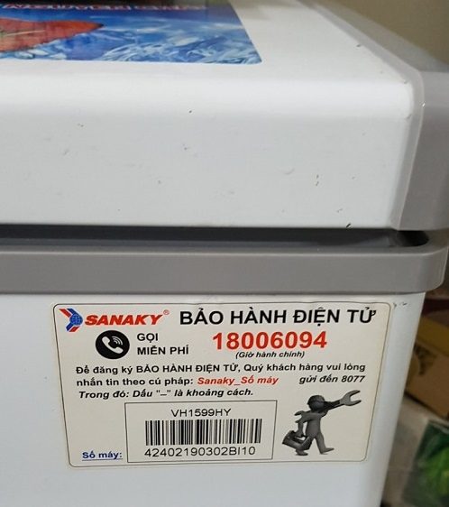 tem thông tin dán trên tủ đông sanaky