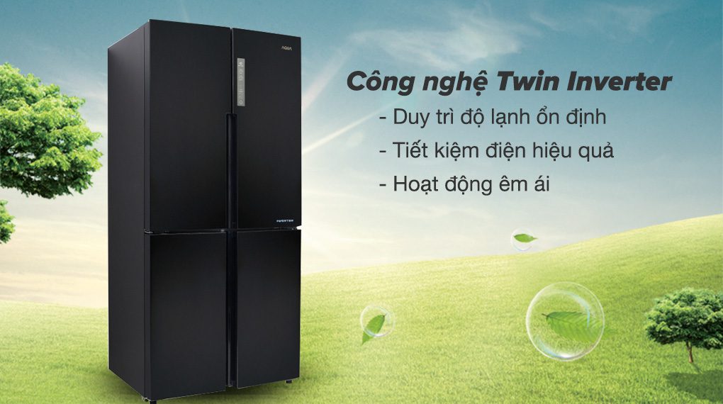 Tủ lạnh Aqua Inverter 456 lít AQR-M525XA(FB) - Công nghệ Twin Inverter tiết kiệm điện, vận hành êm ái 