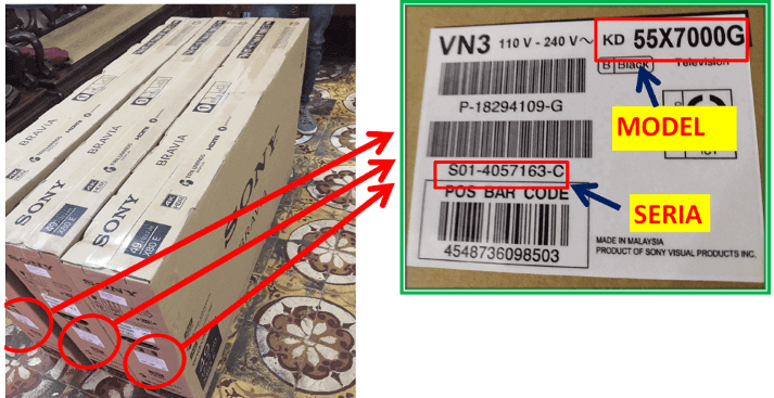 Cách đọc tên tivi Sony trên bao bì sản phẩm