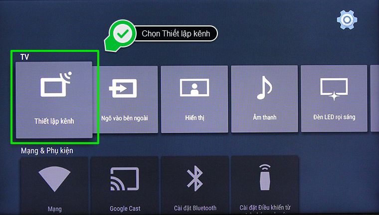 Chọn Thiết lập kênh Chọn Thiết lập kênh - cách sử dụng điều khiển tv sony