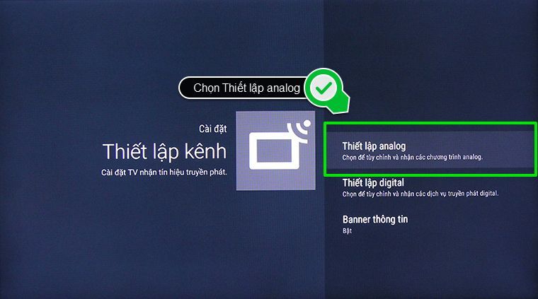 Chọn Thiết lập analog -  cách dùng remote tivi sony