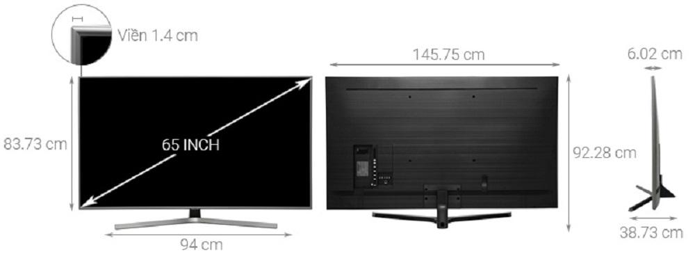 Tivi 65 inch kích thước bao nhiêu cm? 【Rộng x Cao x Dày】