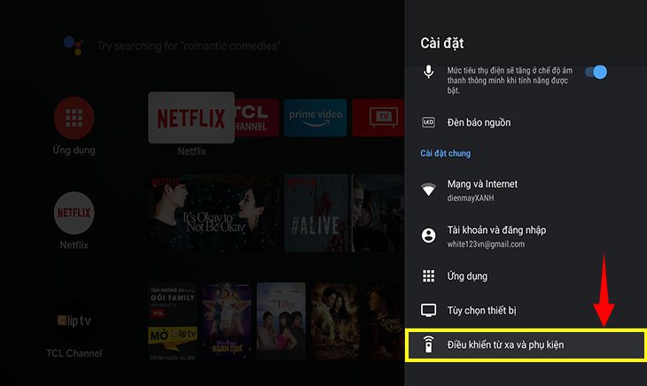 Chọn điều khiển từ xa và phụ kiện ở bên dưới tùy chọn