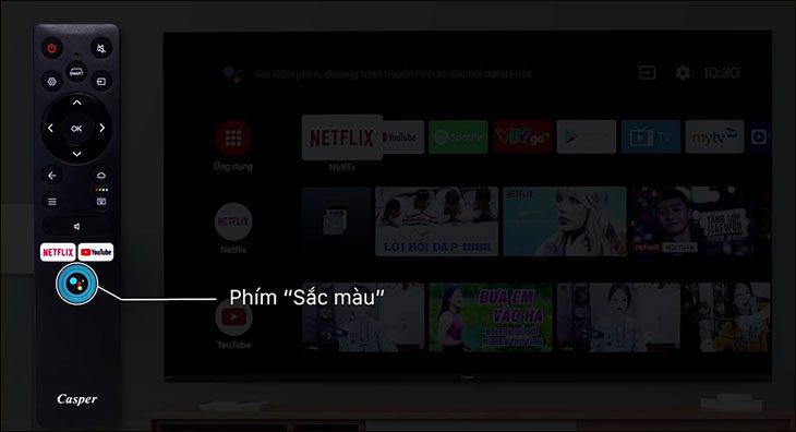 Ấn phím sắc màu trên điều khiển Ấn phím sắc màu trên remote tivi casper