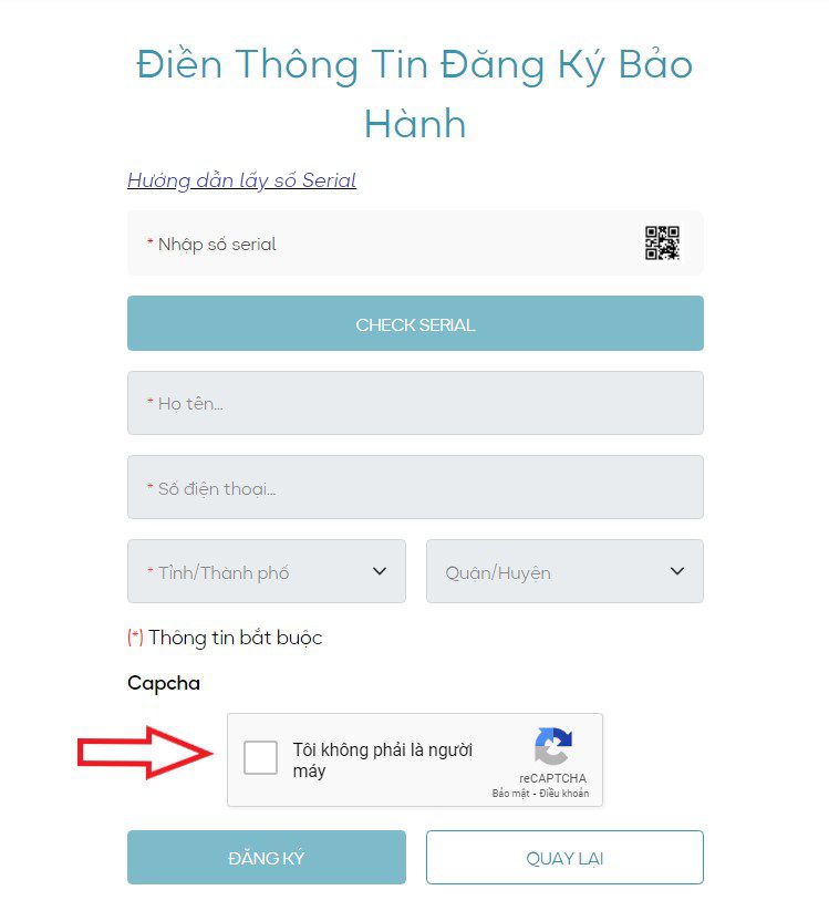 tick chọn để nhập capcha