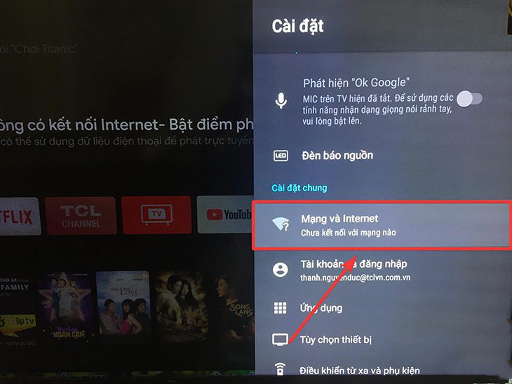 Bạn chọn Mạng và Internet Trong Cài đặt, Chọn Mạng và Internet