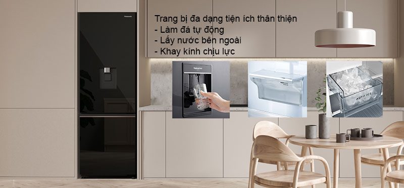 Ngăn làm đá tự động trên tủ lạnh Panasonic NR-BV361GPKV tiết kiệm thời gian