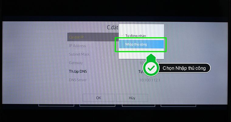Cài đặt IP thủ công cho tivi Samsung