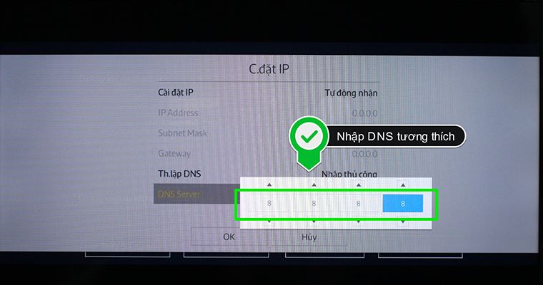 DNS Server cho tivi Samsung thường là 8.8.8.8.