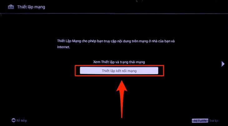 Phần Thiết lập kết nối mạng tren tivi Sony