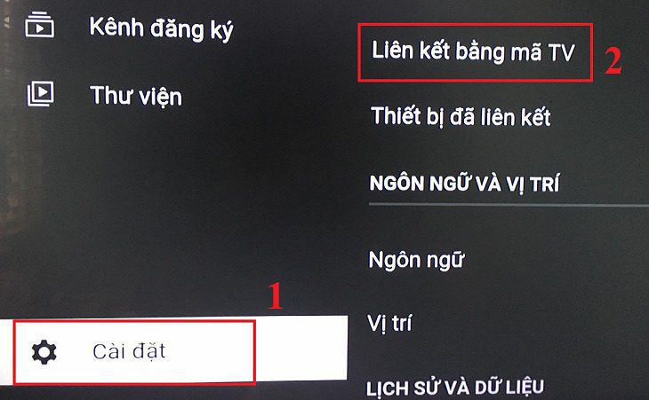 chọn vào mục Liên kết bằng mã TV.