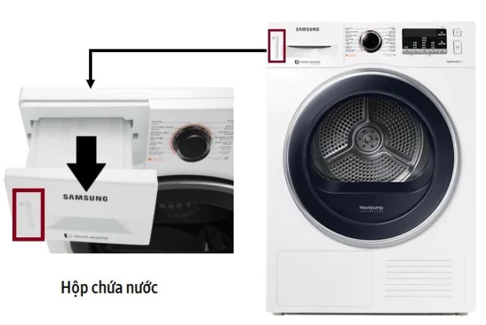 cách vệ sinh hộp chứa nước trên máy sấy samsung