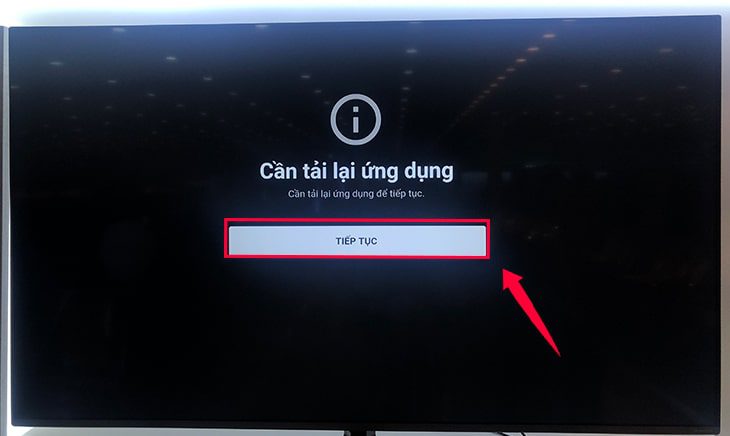 Bước 3: Để có thể tiếp tục sử dụng ứng dụng, bạn chọn "Tiếp tục" để bắt đầu tải lại ứng dụng.