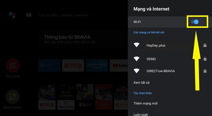 Bật Wifi và chọn vào mạng mà bạn muốn kết nối