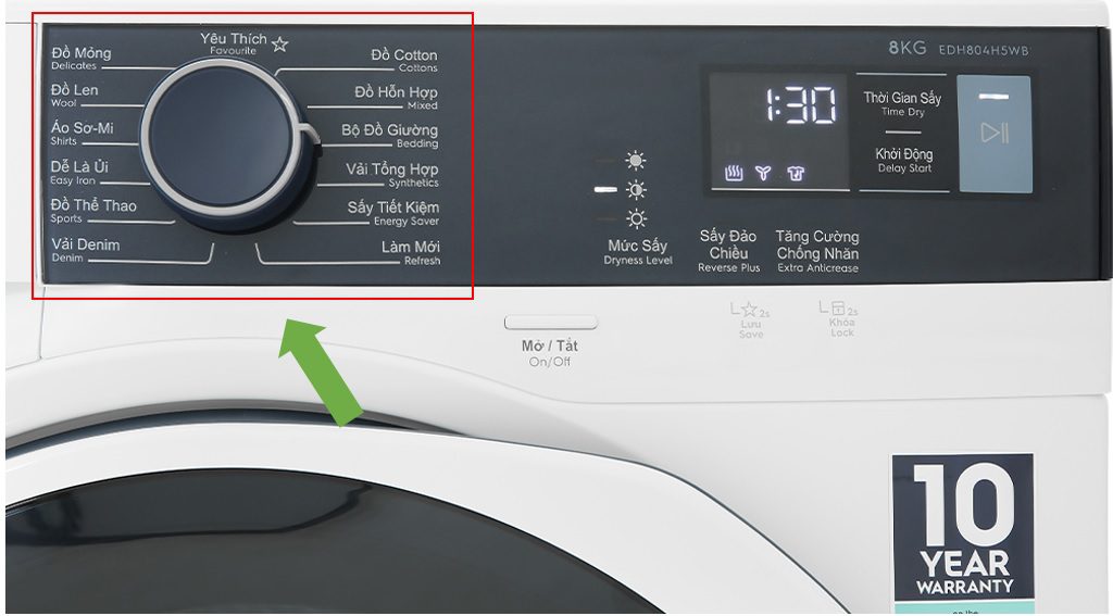 Xoay núm chọn chương trình sấy cảm biến - Cách dùng máy sấy Electrolux