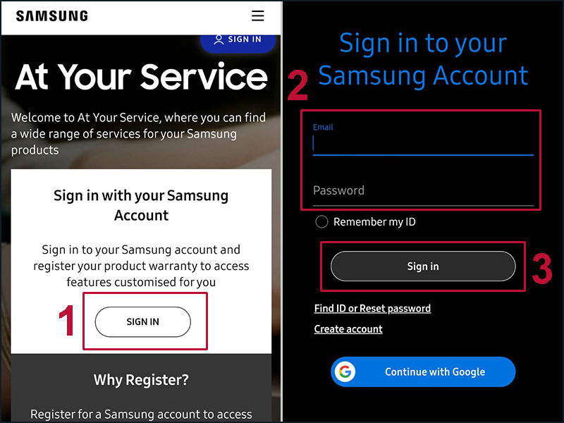Nhập tương đối đầy đủ vấn đề nhằm singin nhập thông tin tài khoản Samsung của bạn