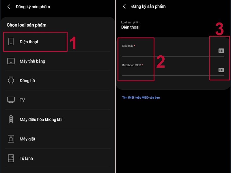 Kích hoạt bảo hành điện tử qua mã số kiểu máy, mã số IMEI hoặc MEID