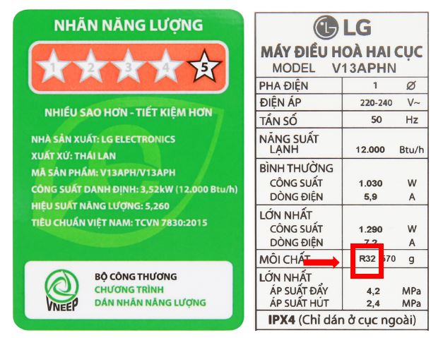 Thông số về loại gas mà máy điều hoà 12000BTU đang sử dụng