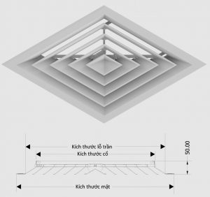 Kich thước miệng gió điều hoà âm trần khuếch tán