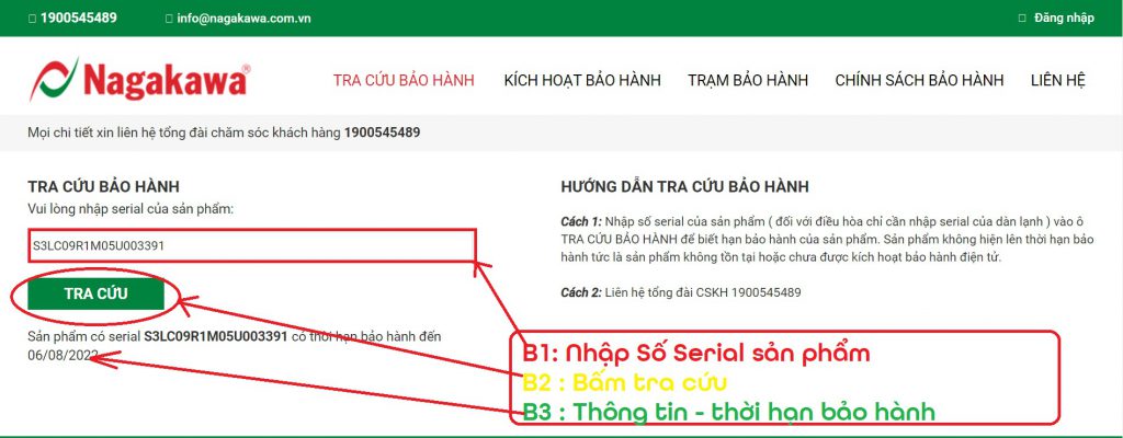 Tra cứu thông tin bảo hành điều hòa Nagakawa bằng website