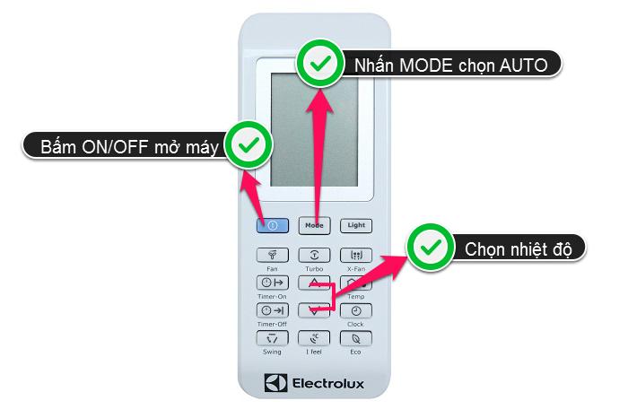 Hướng dẫn sử dụng điều khiển điều hòa Electrolux Khởi động chế độ AUTO