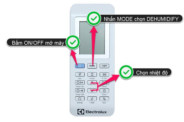 Cách sử dụng remote máy lạnh Electrolux inverter r32 Khởi động chế độ Hút ẩm