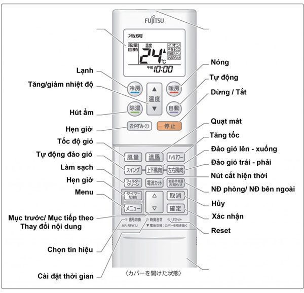 Dịch và sử dụng điều khiển điều hòa Fujitsu Nocria | Nội địa Nhật Ký hiệu và dịch điều khiển điều hoà nhật Fujitsu
