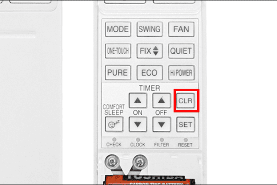 Bấm nút CLR để tắt hẹn giờ máy lạnh Toshiba