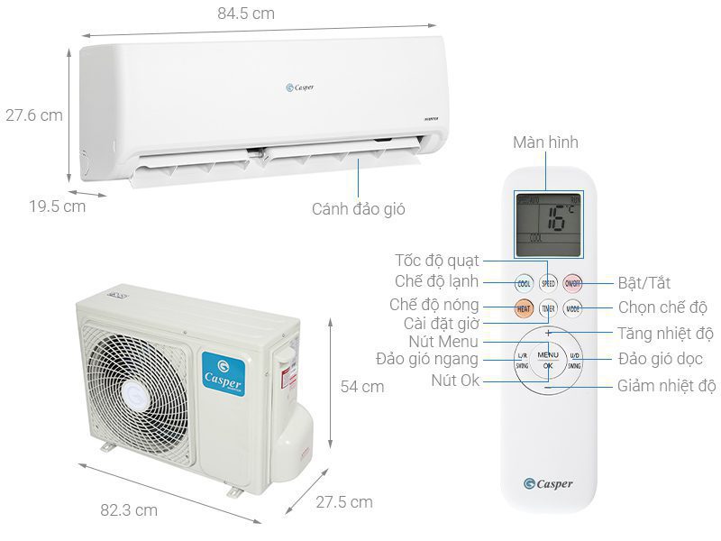 Kích thước điều hòa Casper 12000