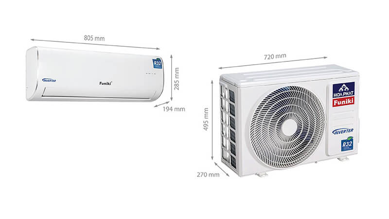 Kích thước cục nóng - lạnh điều hòa Funiki 12000BTU HIC12MMC