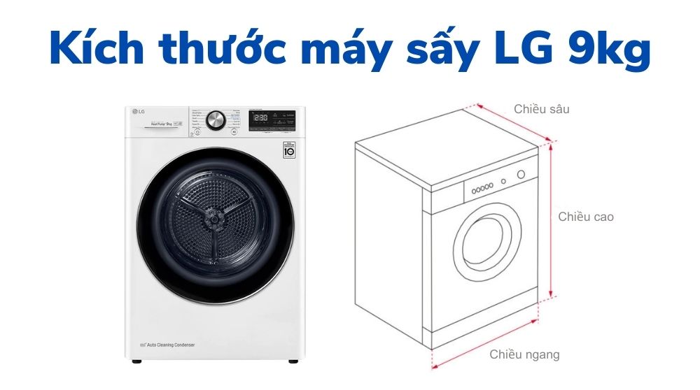 Kích thước máy sấy LG 9kg