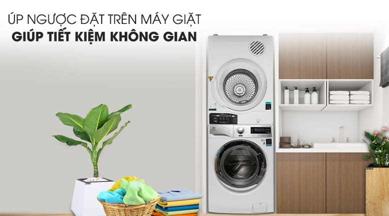 Úp ngược, đặt trên máy giặt