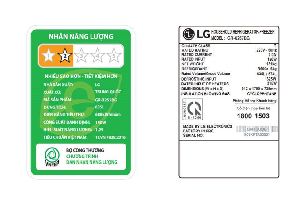 Công suất tiêu thụ điện của tủ Side by Side