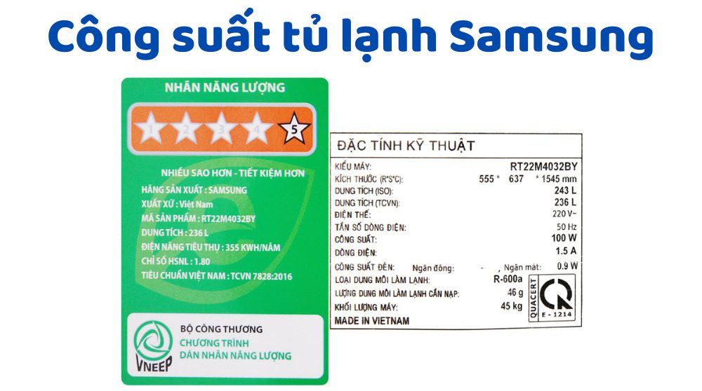 Công suất tủ lạnh Samsung: Tiêu thụ bao nhiêu W, xem ở đâu? 