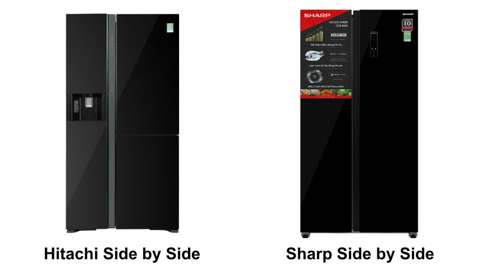 so sánh tủ lạnh Sharp và Hitachi về thiết kế